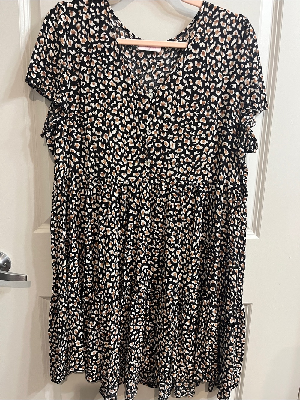 Pink Lily Black Leopard-Print Tiered Dress